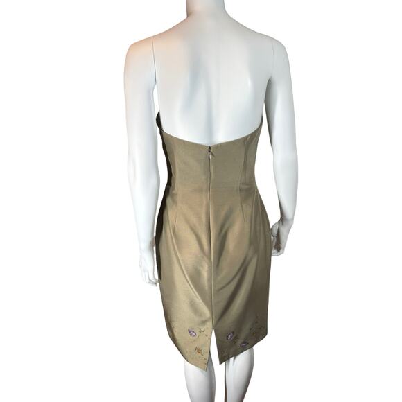 Vintage Kay Unger Sage Green Silk Strapless Midi Dress Embroidered‎ 6 - Picture 5 of 10